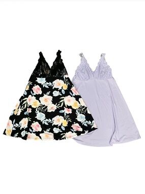 2 Pack Flora Nikrooz Chemise Nightgowns Floral and Light Purple Small